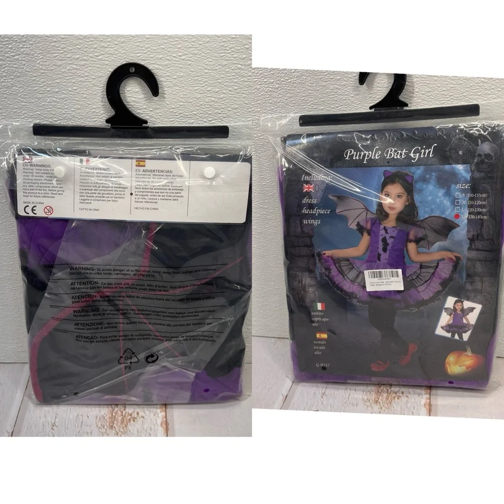 NWT Girls Bat Witch‎ Costume Halloween Cosplay Fancy Dress Up with Bat Wings XL